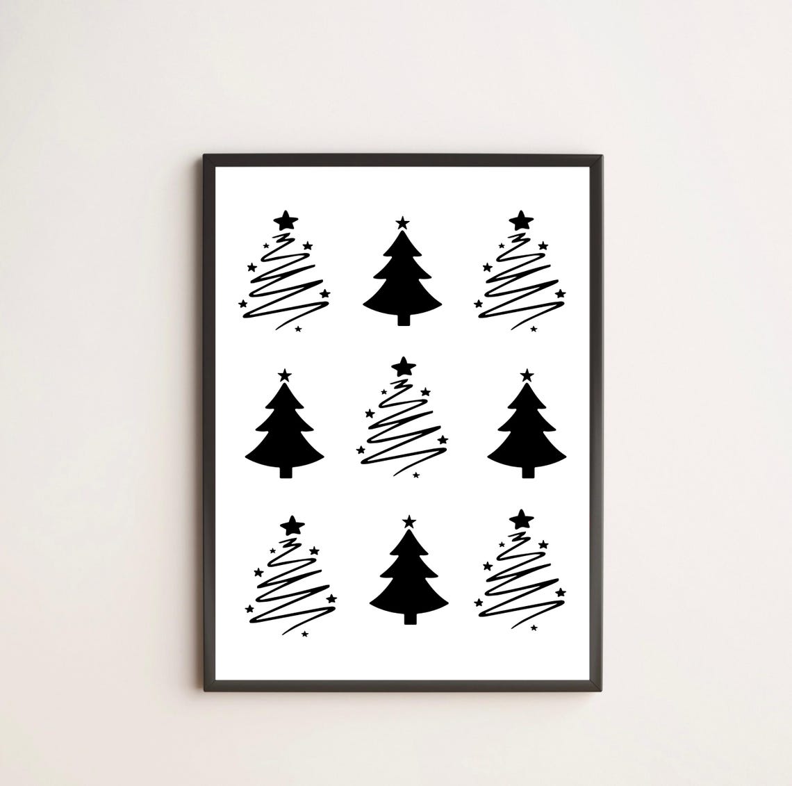 Black White Christmas Tree Grid Modern Minimalist Holiday Poster