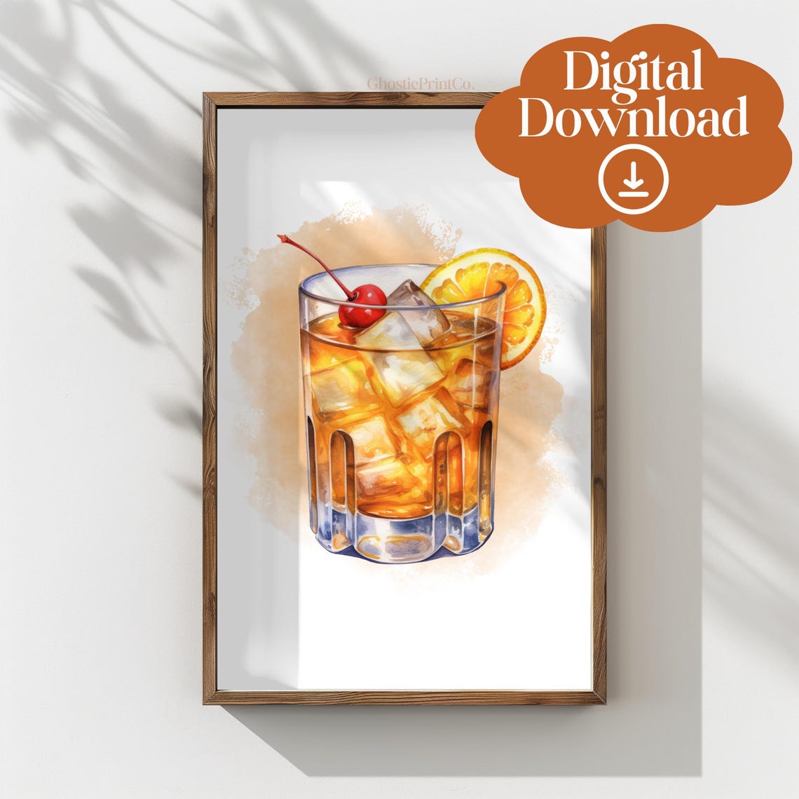 Whiskey Sour Cocktail Watercolor Drink Home Bar Decor Poster