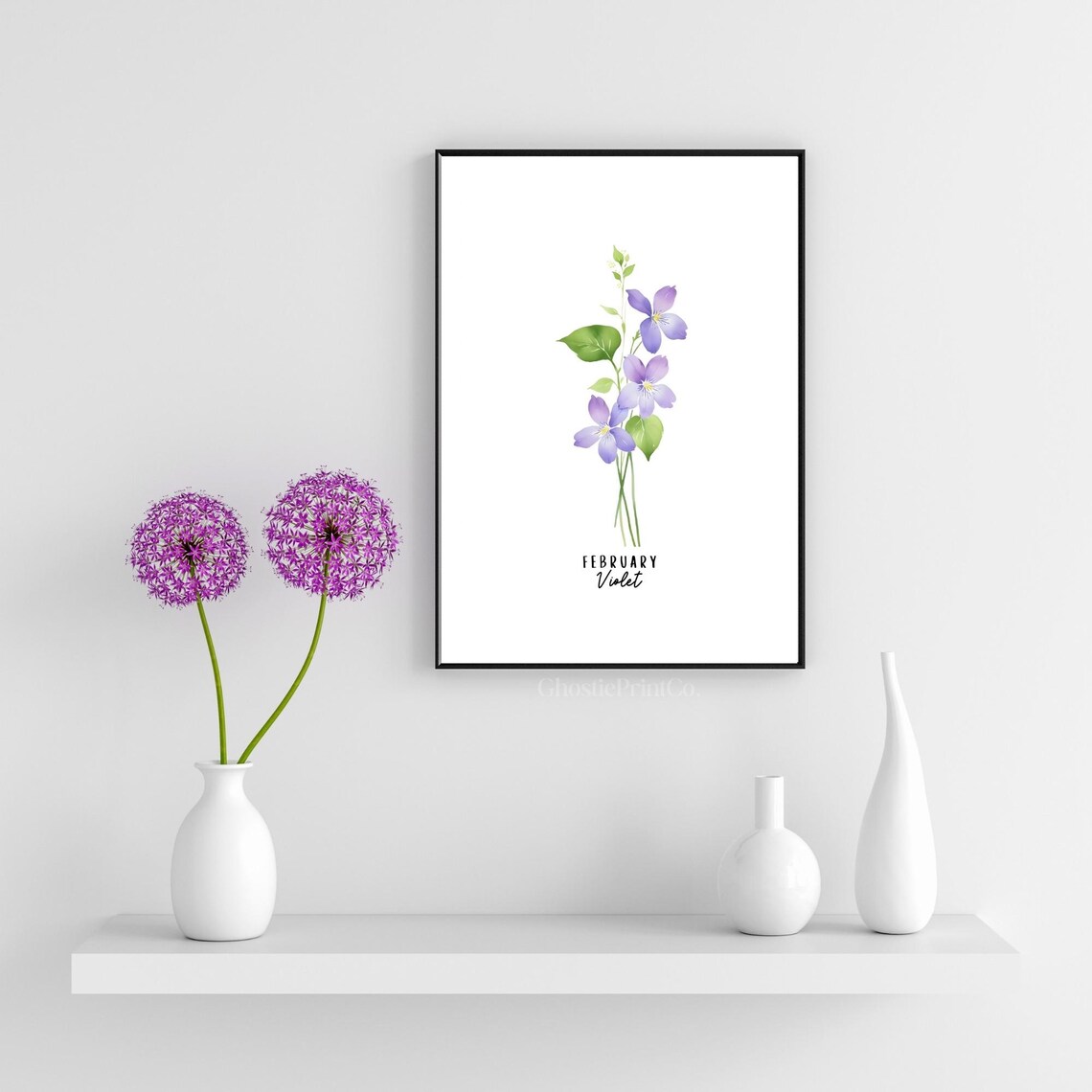 February Violet Birth Flower Watercolor Art Print - Image 3