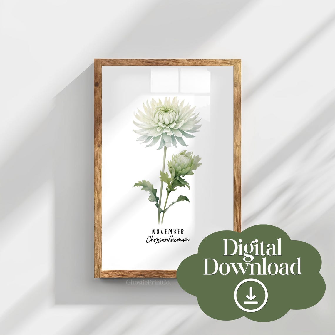 November Chrysanthemum Birth Flower Watercolor Art Print