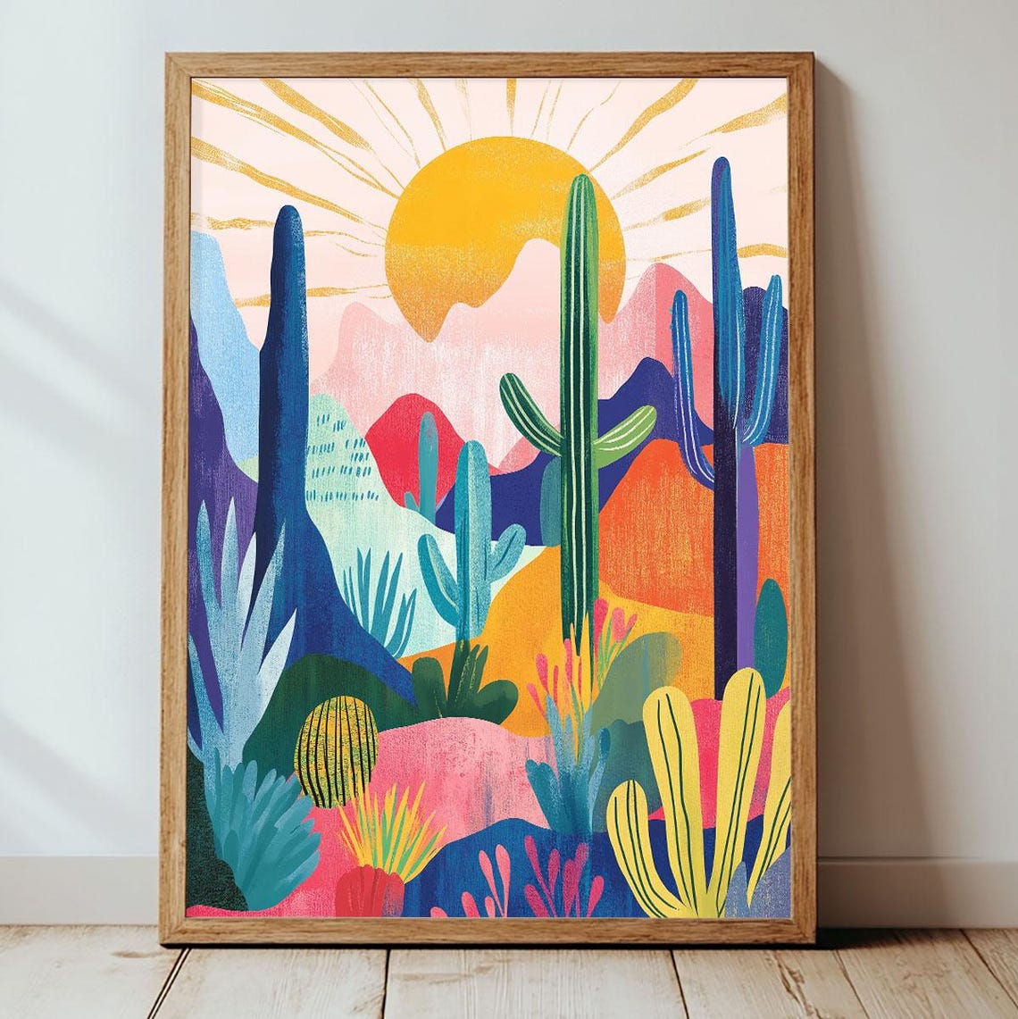 Colorful Desert Sunset With Saguaro Cactus Modern Southwest Art Poster