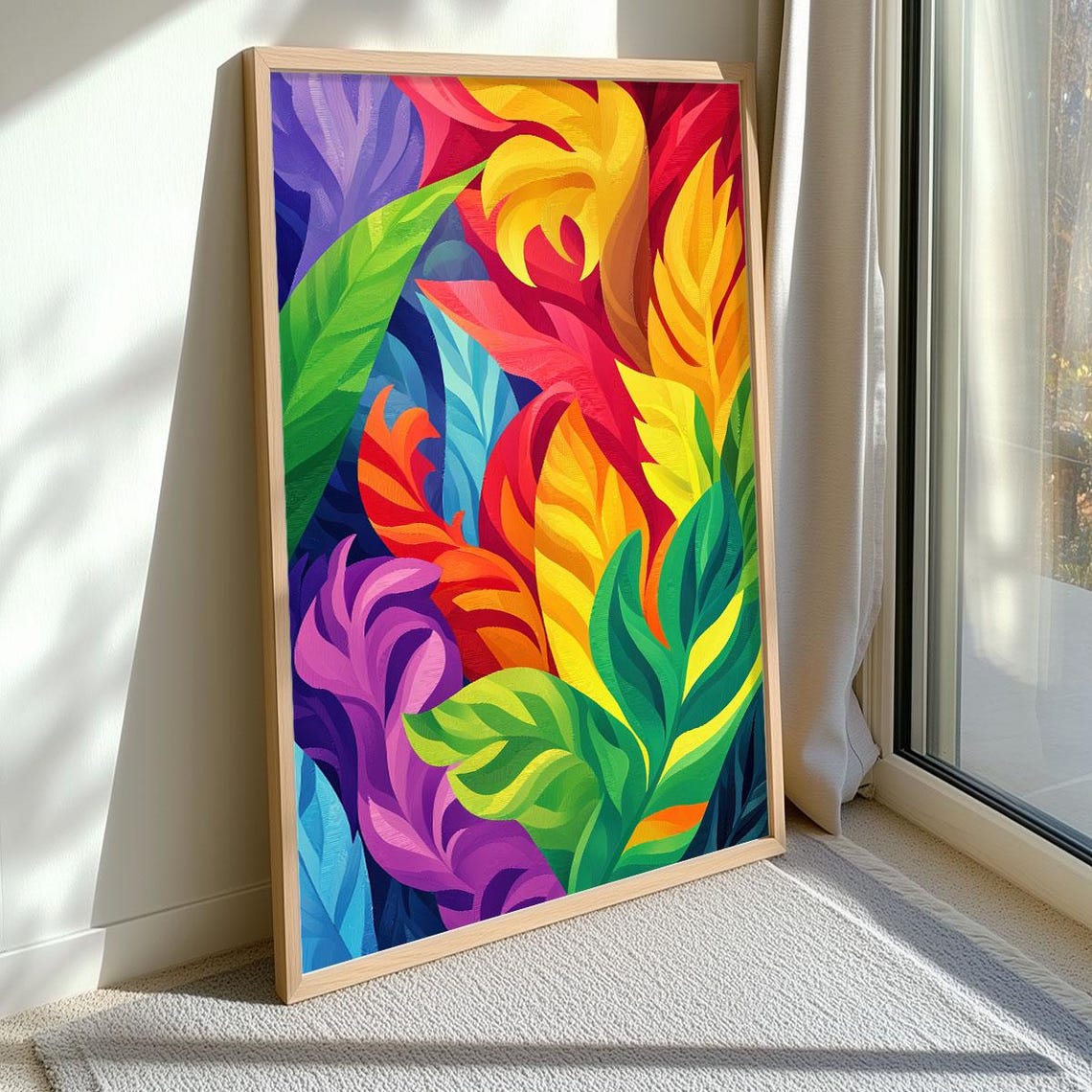 Rainbow Tropical Leaves Bold Colorful Jungle Botanical Wall Art - Image 3