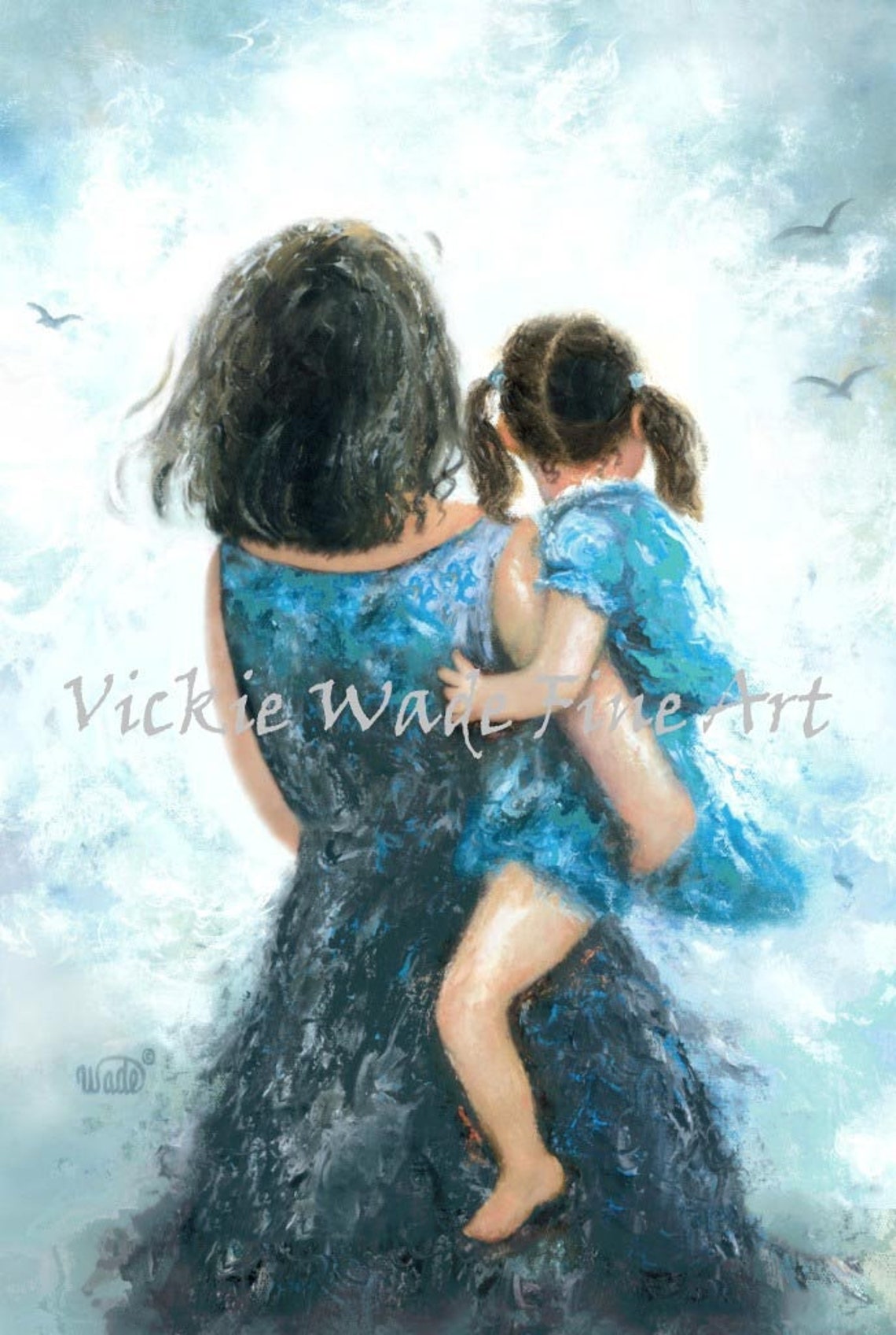 Mother And Daughter Art Print Mother Carrying Daughter Redhead Daughter Mom Mum Mommy Carry Me Brunette Girl Vickie Wade Art