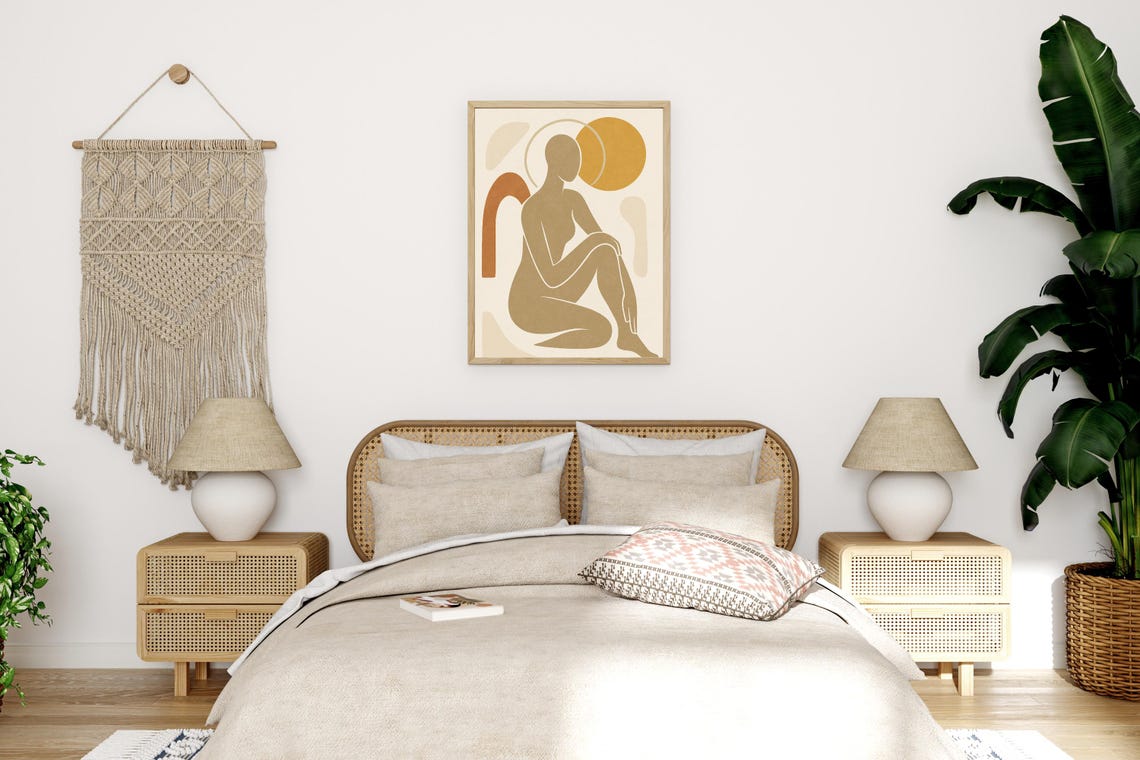 Boho Nude Female Silhouette Minimalist Body Line Neutral Tones Poster - Image 2