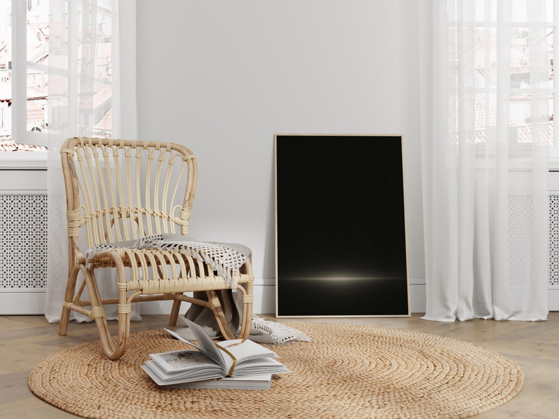 Black Minimalist Horizon Painting Dark Abstract Light Zen Wall Poster - Image 4