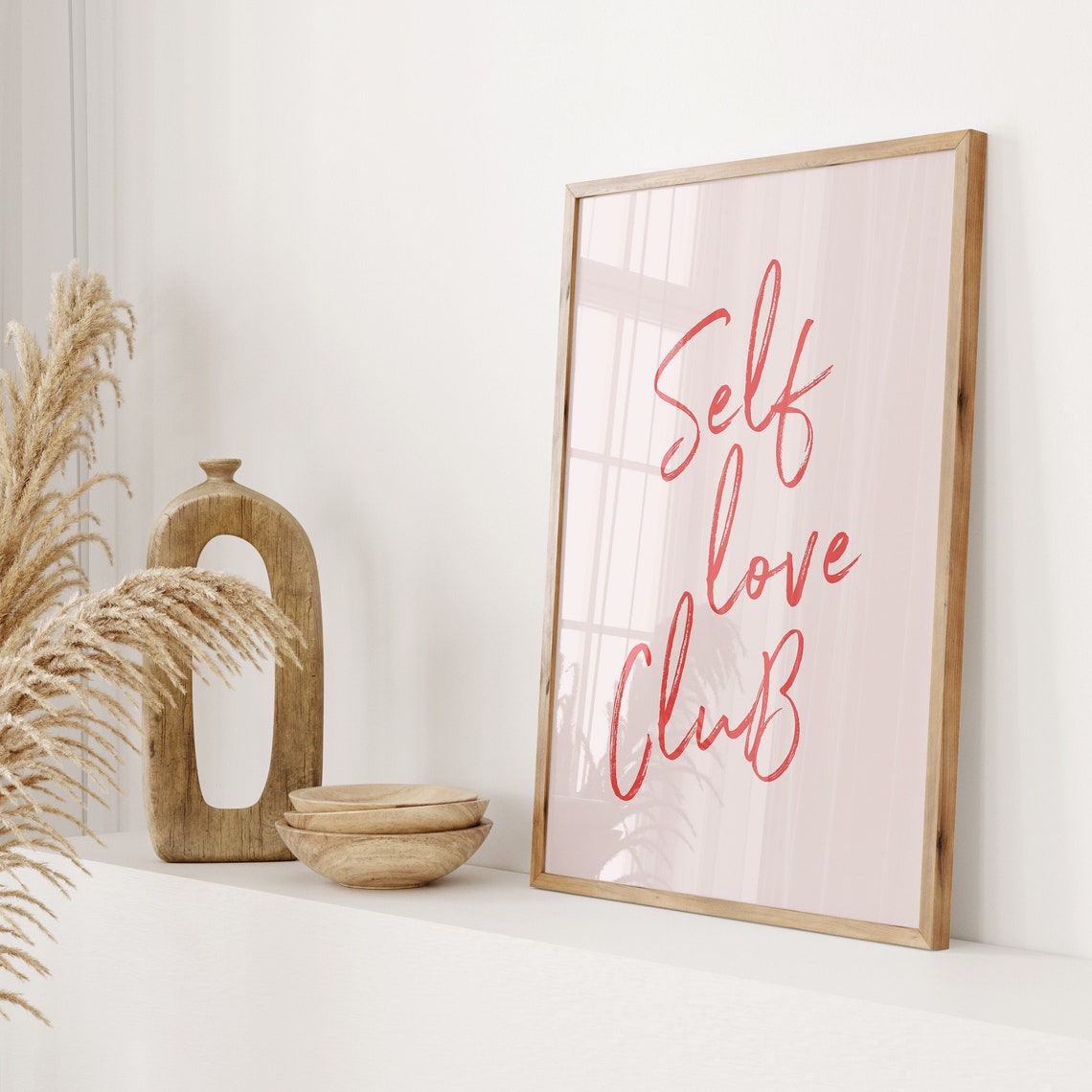 Self Love Club Blush Pink Brush Script Typography Quote Poster