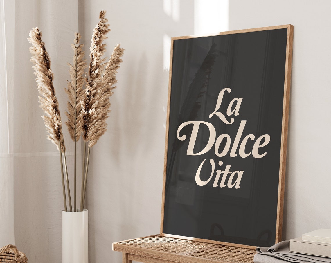 La Dolce Vita Cream Script On Deep Black Modern Quote Poster - Image 4