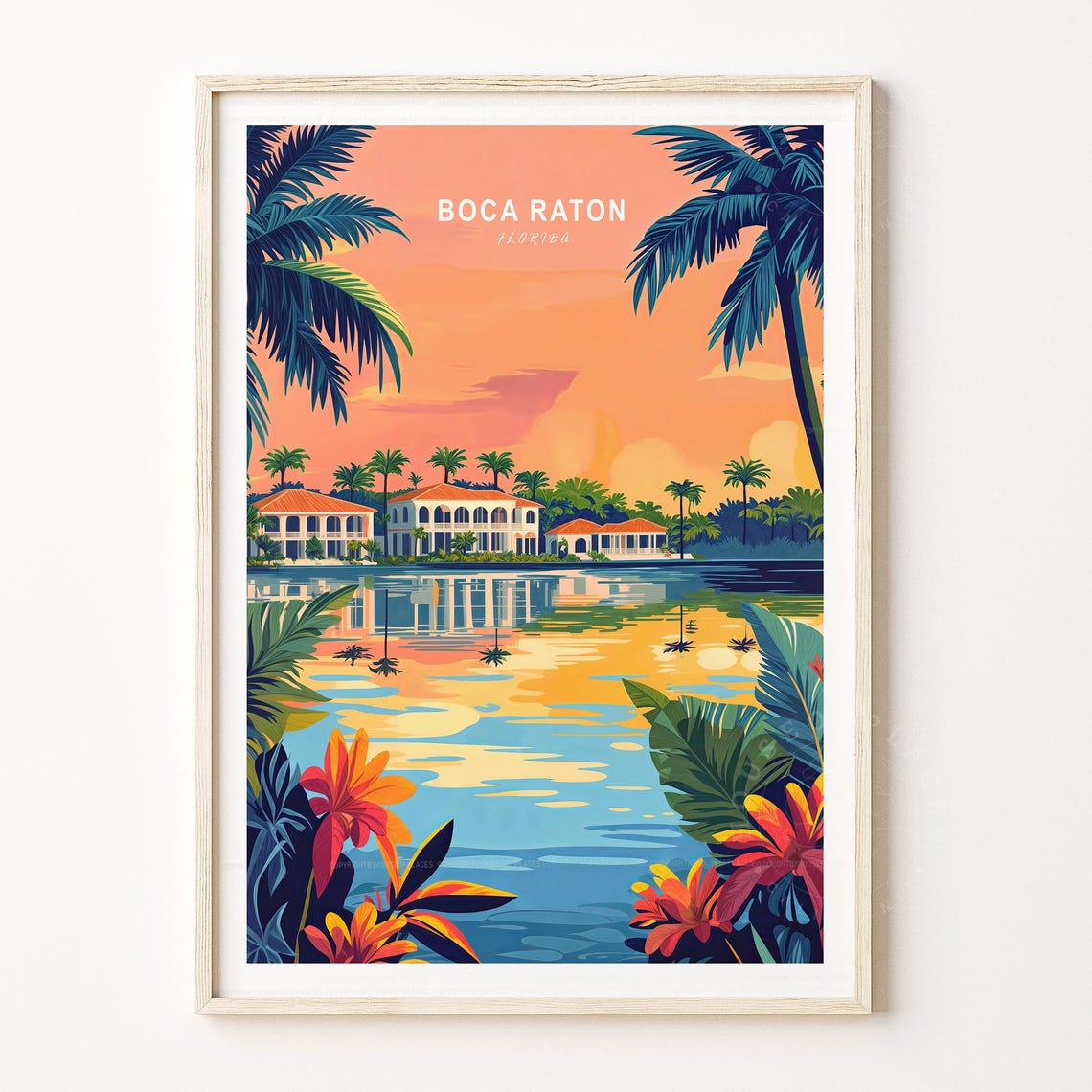 Boca Raton Florida Tropical Sunset Palm Trees Resort Beach Poster