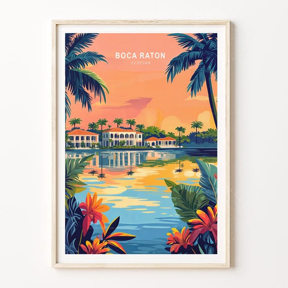 Boca Raton Travel Print Florida Wall Art Poster Minimalist Cityscape Wedding Gifts