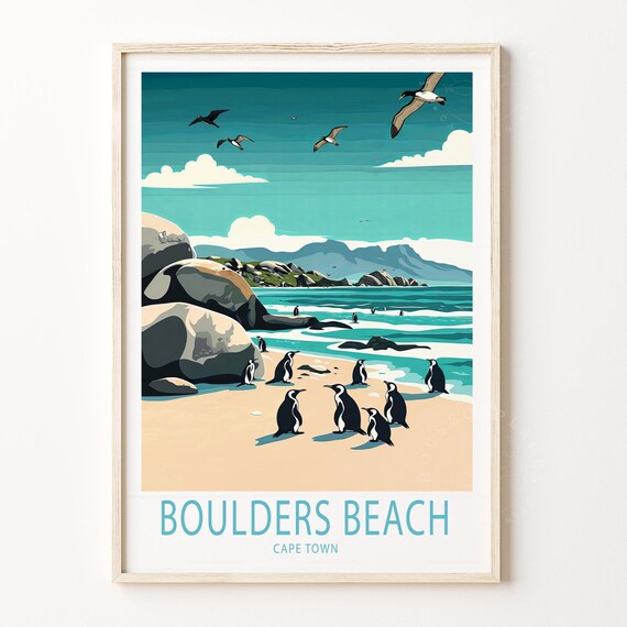 Boulders Beach Cape Town Penguins Seaside Rocky Cove Travel Poster