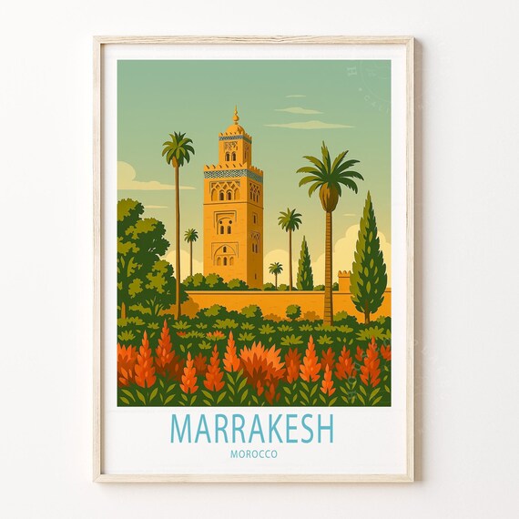 Marrakesh Morocco Koutoubia Minaret Palm Gardens Travel Poster