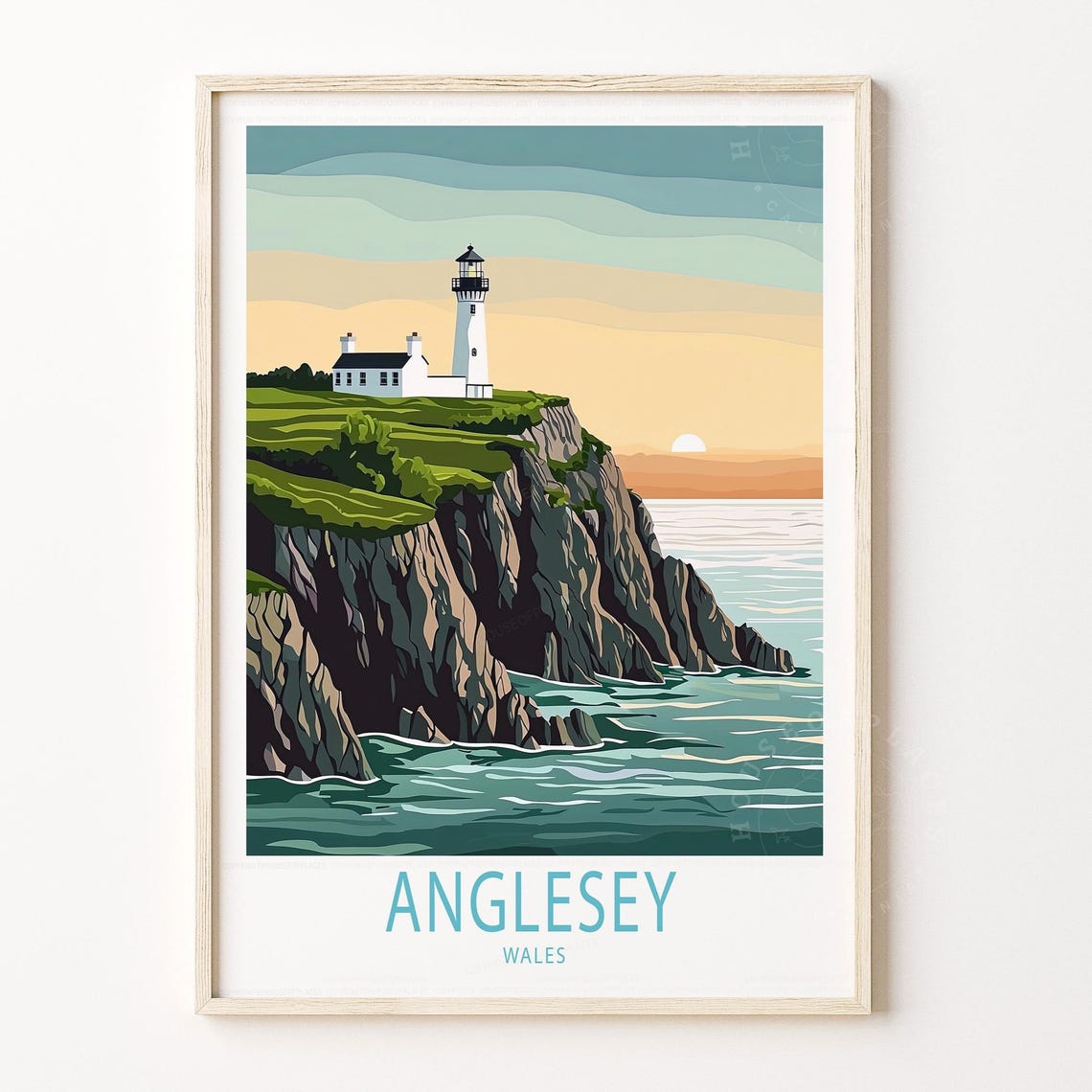 Anglesey Wales Lighthouse Coastal Cliffs Vintage Travel Ocean Poster