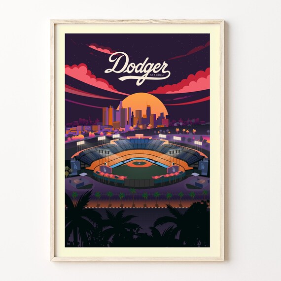 Dodger Stadium Night Game Los Angeles Skyline Baseball Art Poster
