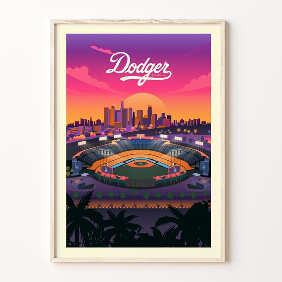 Dodger Stadium Sunset Los Angeles Baseball Field Retro Art Poster