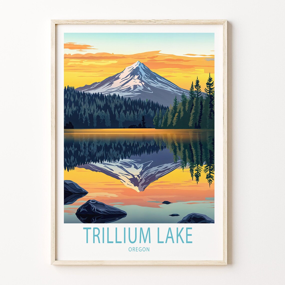 Trillium Lake Travel Poster, Oregon Wall Art Print
