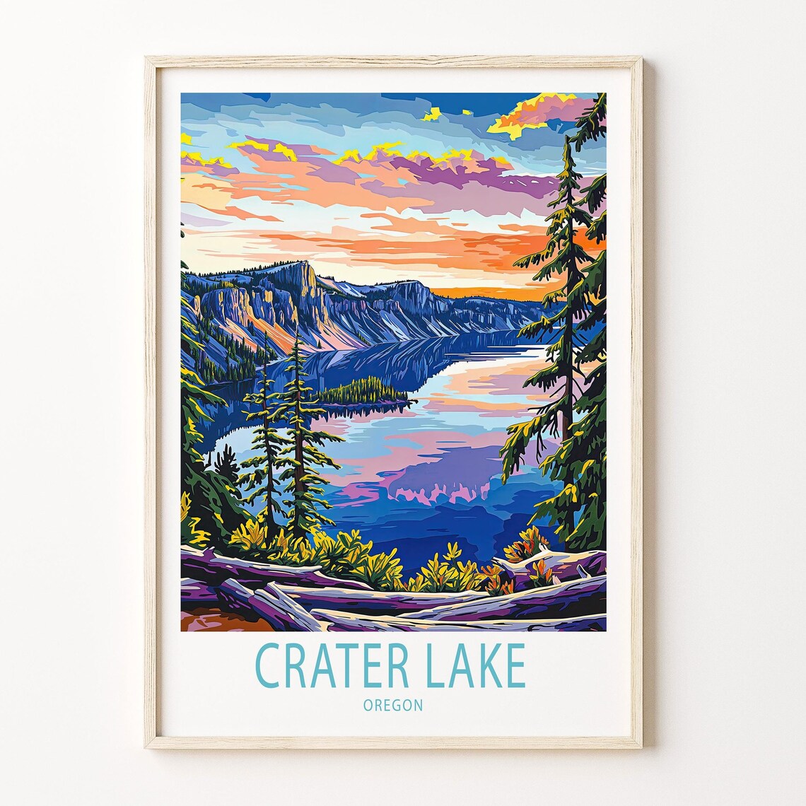Crater Lake Travel Poster, Oregon National Park