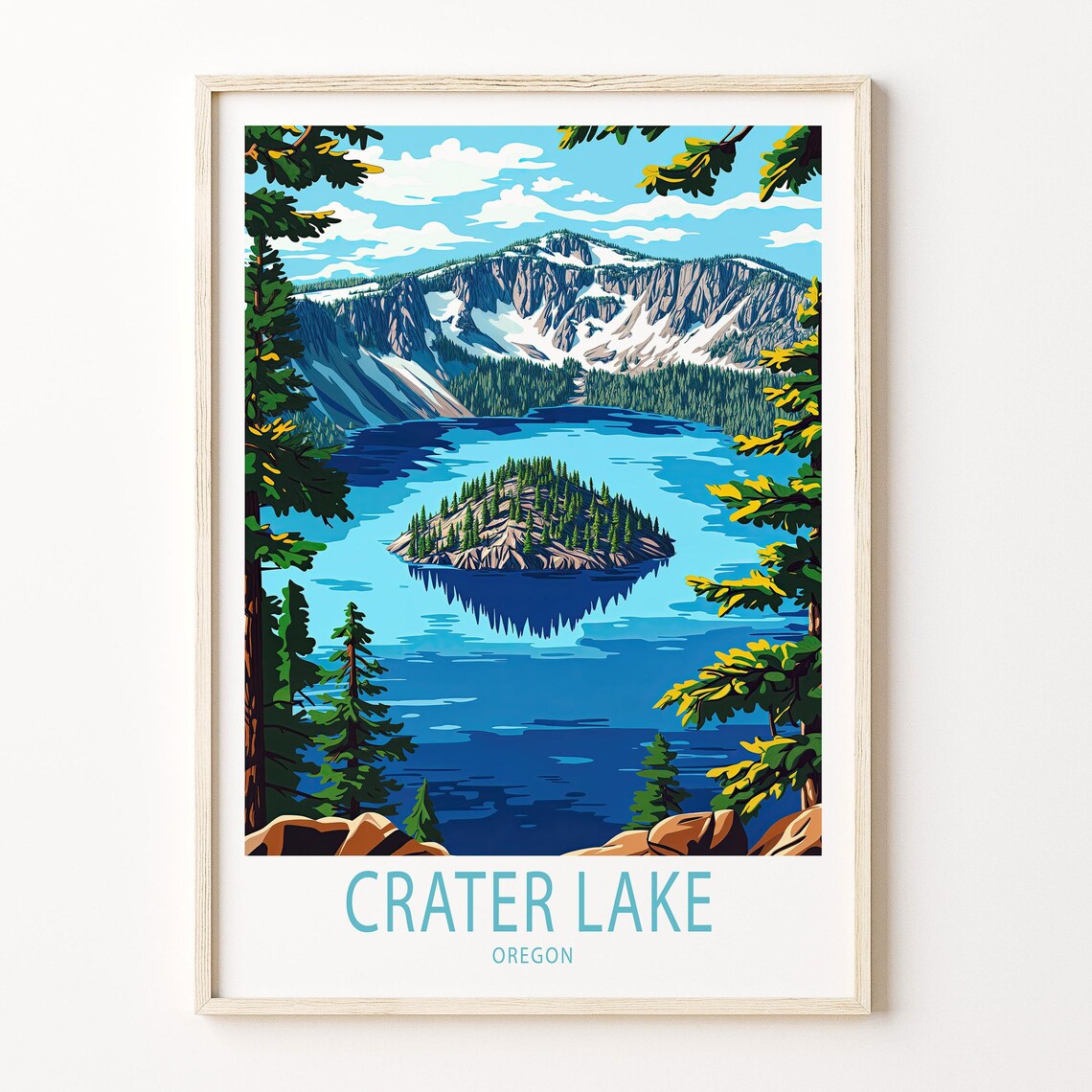Crater Lake Oregon Travel Poster, National Park Art Print