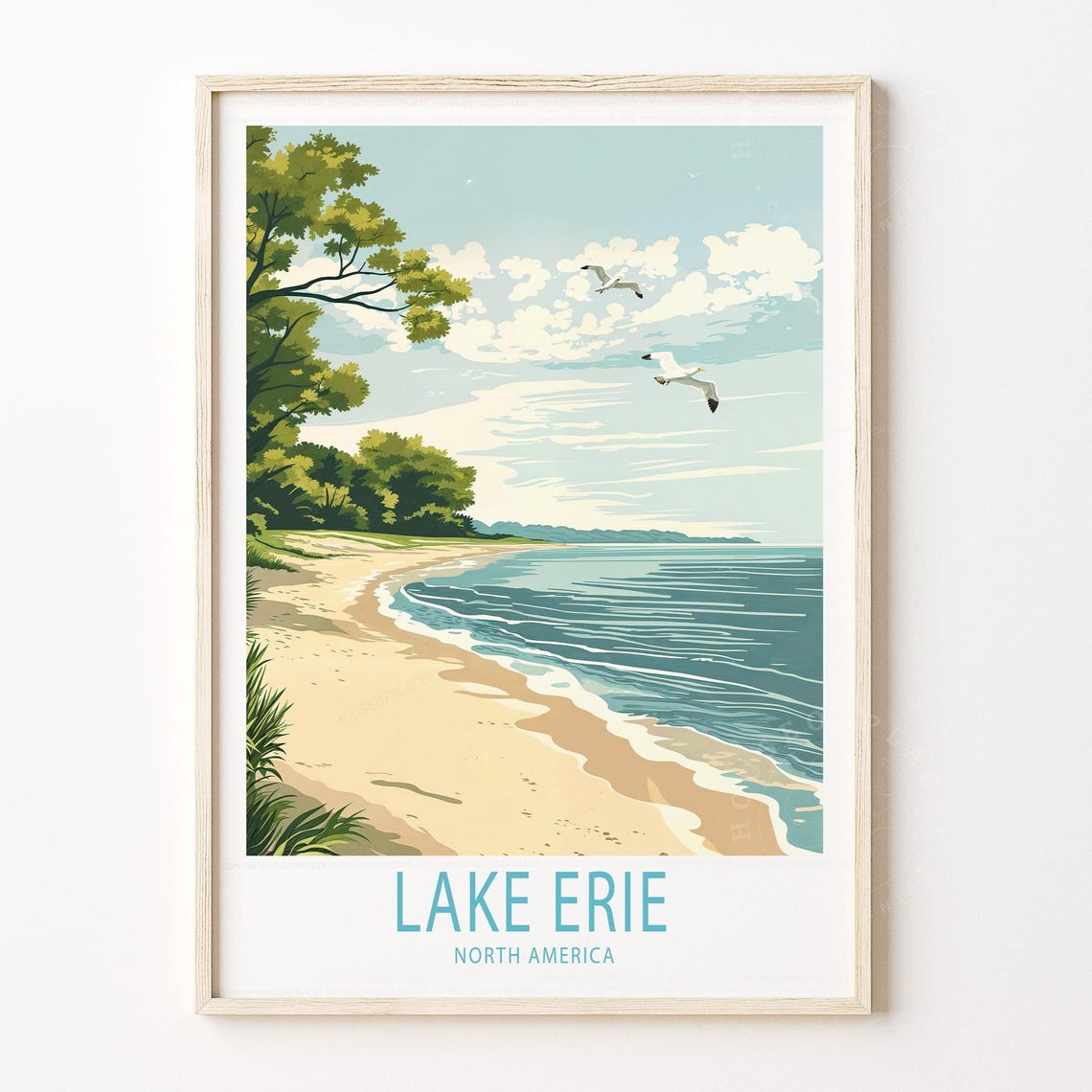 Lake Erie North America Calm Shoreline Gulls Summer Beach Poster