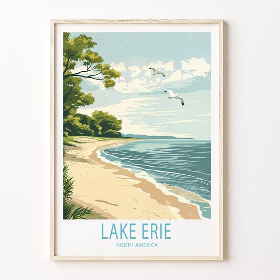Lake Erie North America Calm Shoreline Gulls Summer Beach Poster