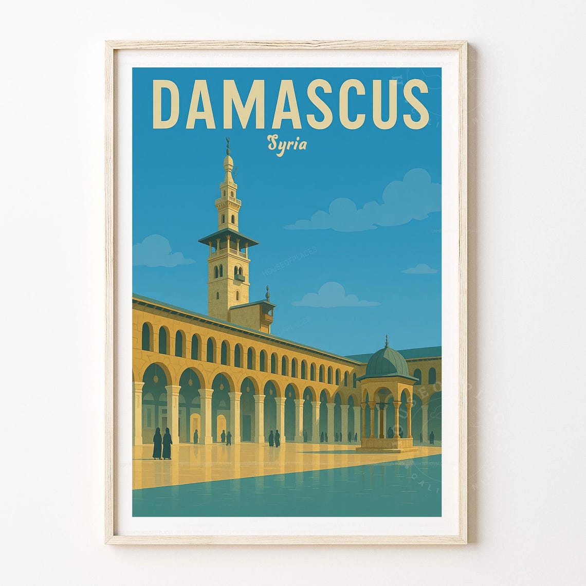 Damascus Syria Umayyad Mosque Courtyard Vintage Travel Poster