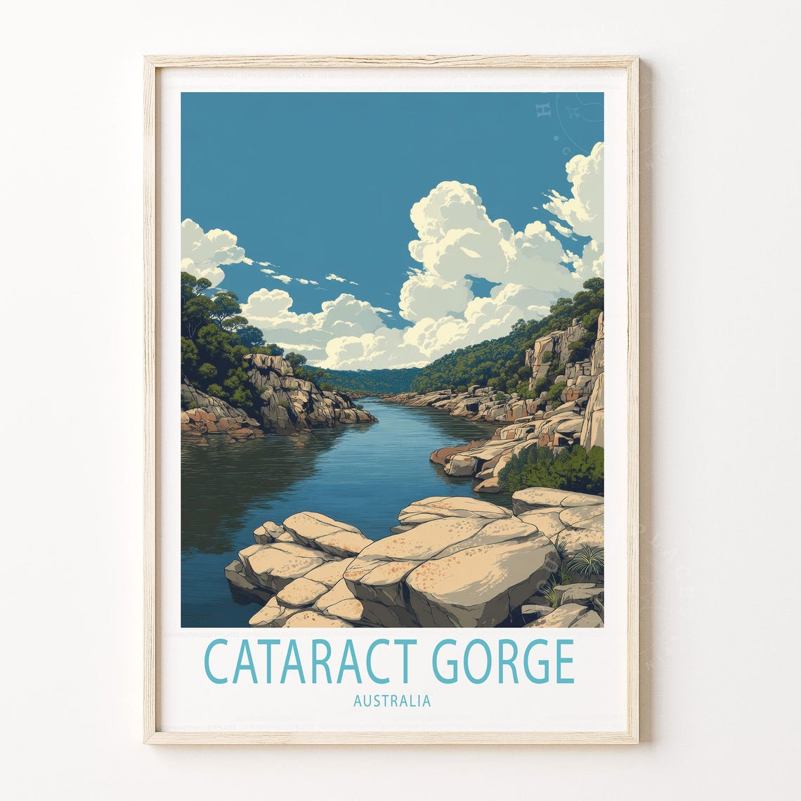 Cataract Gorge Australia River Valley Scenic Retro Travel Poster