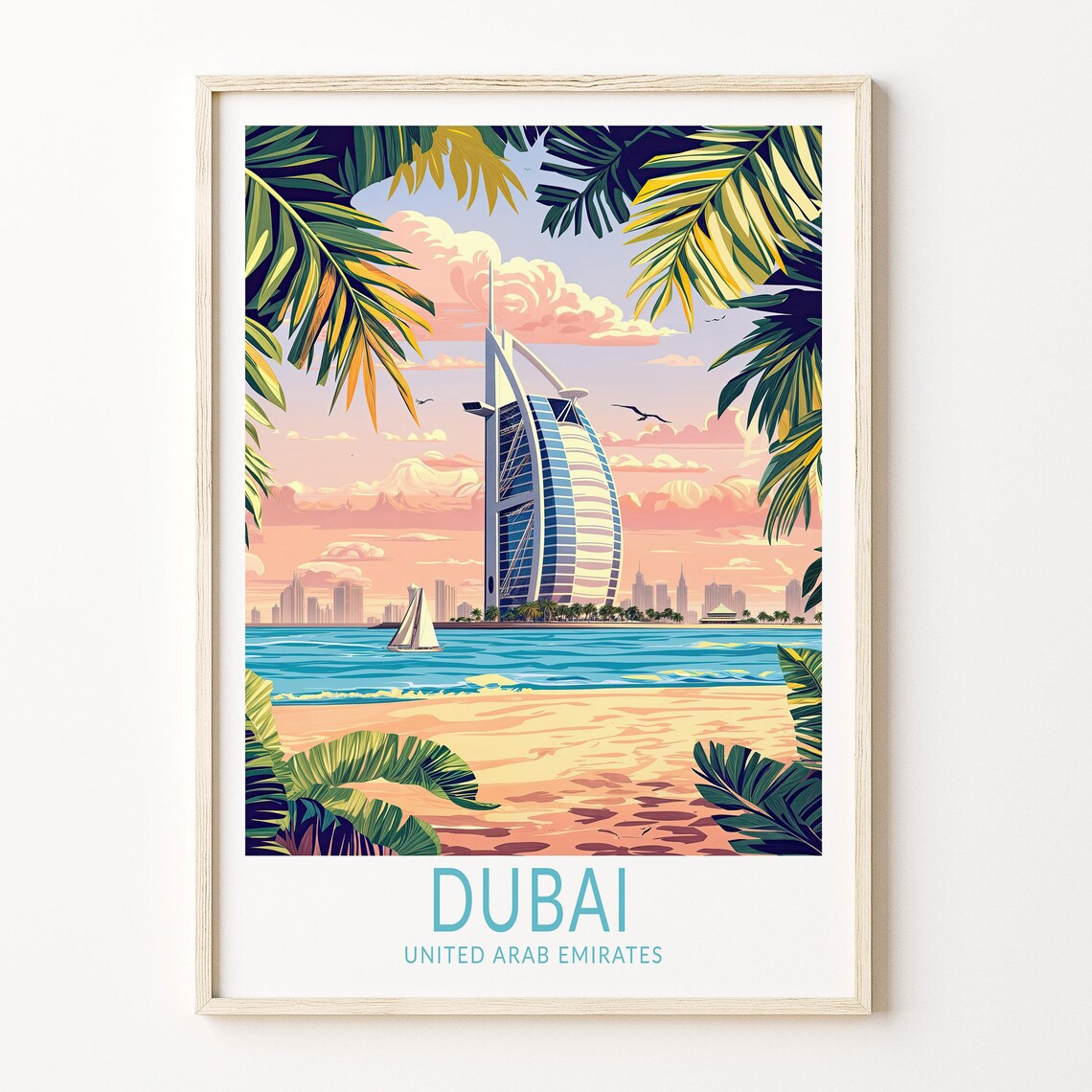 Dubai Burj Al Arab Beach Sunset United Arab Emirates Travel Poster