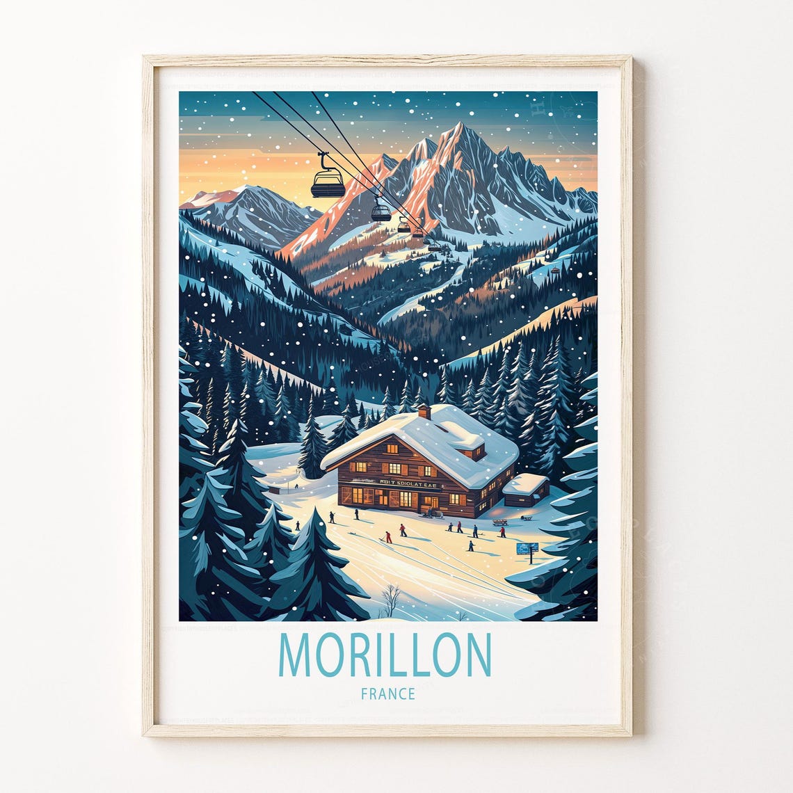 Morillon France Ski Resort Gondolas Snowy Alpine Travel Poster
