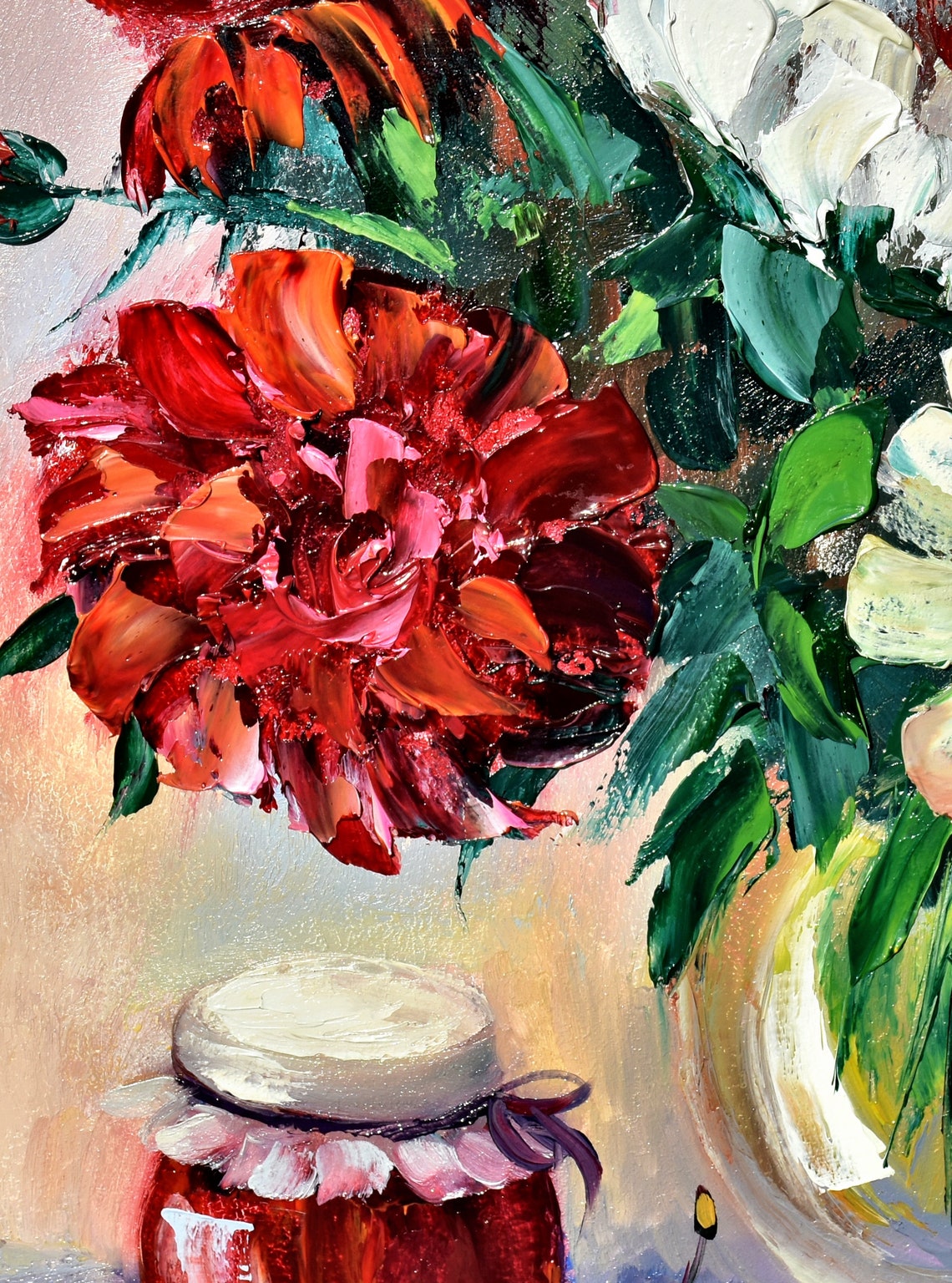 Pink Peonies Art Kitchen Art Food White Peonies Art Peony Oil Painting Palette Knife Art Peony Painting Peony Flower Art Pink Peony Flower - Image 5