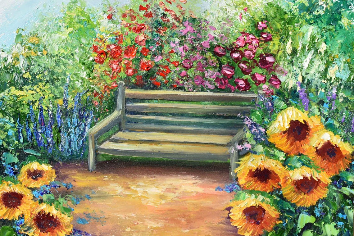 Sunflower Ladybug Garden Fence Meadow Detail Impasto Painting Poster - Image 5