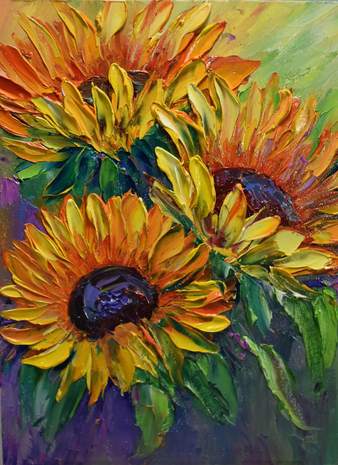 Sunflowers Close Up Golden Yellow Impasto Oil Painting Art Poster