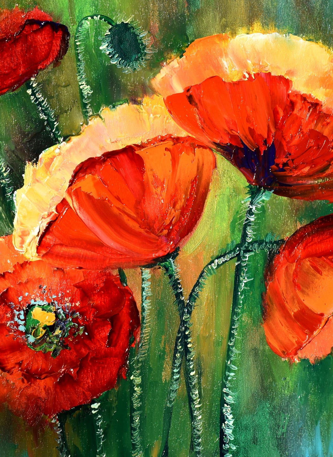 Poppy Original Art Poppy Wall Art Floral Artwork Colorful Oil Art Flowers Painting Mental Health Art Red Poppy Painting Poppy Impasto Art - Image 3