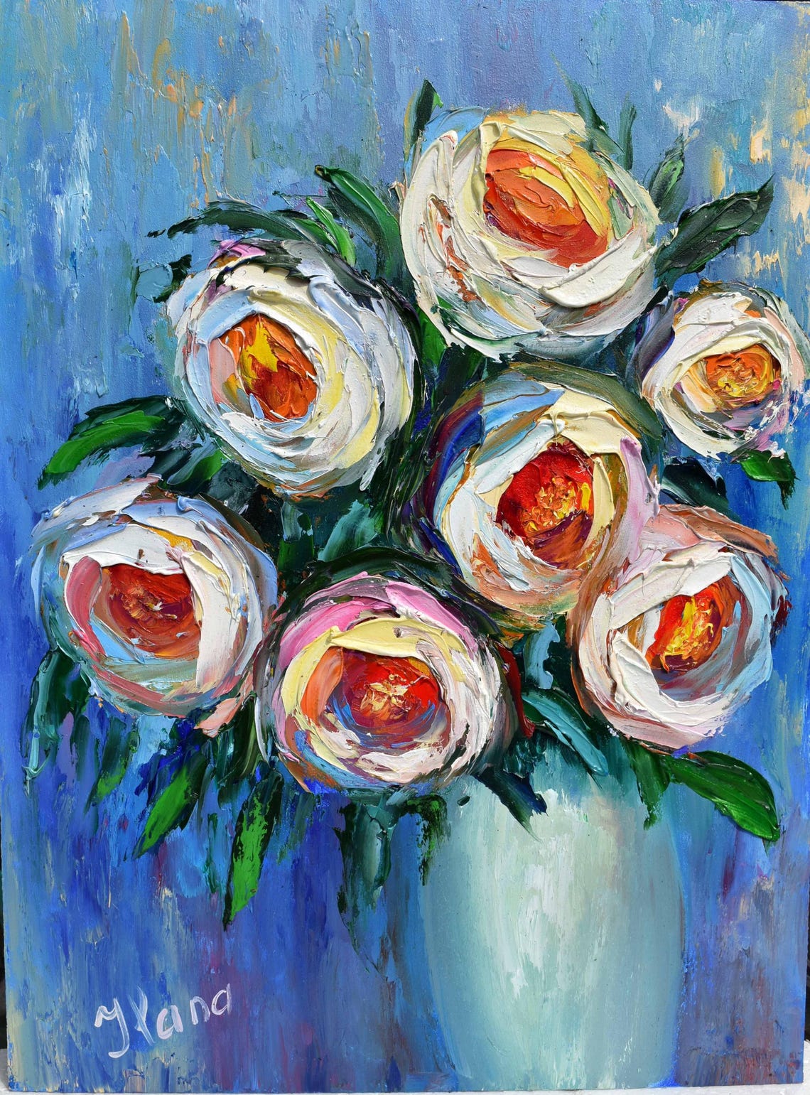 Roses Painting Still Life Painting Floral Pink Rose Art Palette Knife Art 3d Oil Painting Abstract Floral Art Pale Pink Roses Art Floral Oil