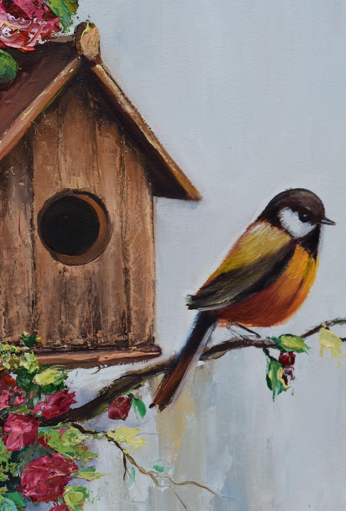 Two Songbirds Blossom Branch Garden Perch Wildlife Painting Poster - Image 2
