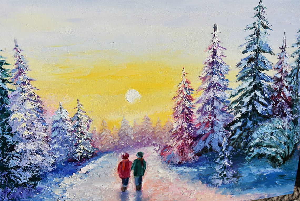Snow Winter Art Winter Landscape Art Colorful Painting Impasto Painting Oil Art Snowy Landscape Wall Art Romantic Winter Art Modern Art - Image 5