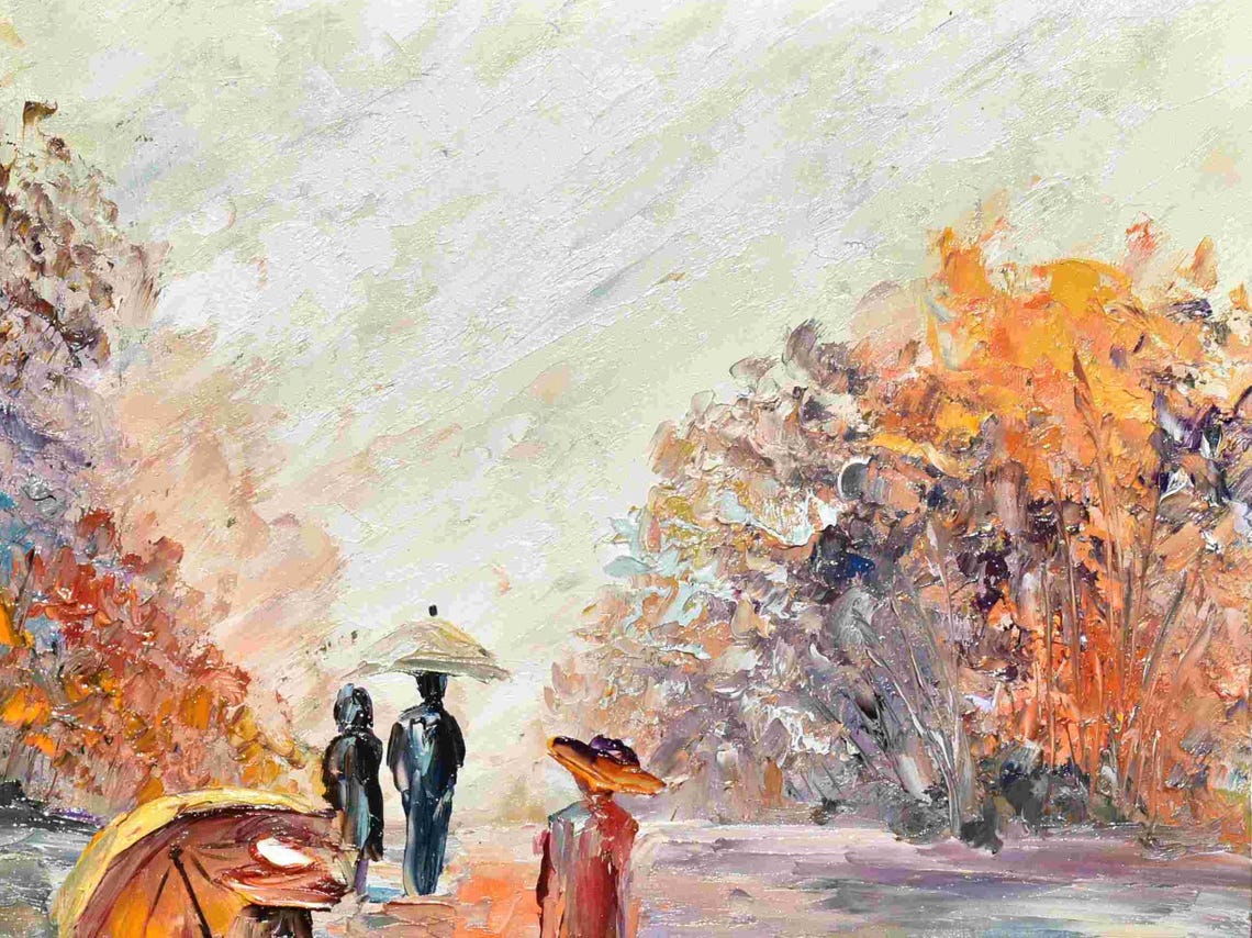 Girl With Umbrella Painting Street Painting Umbrella Art Landscape Oil Cityscape Art People In Love Art People In The Rain Art Girl Painting - Image 2