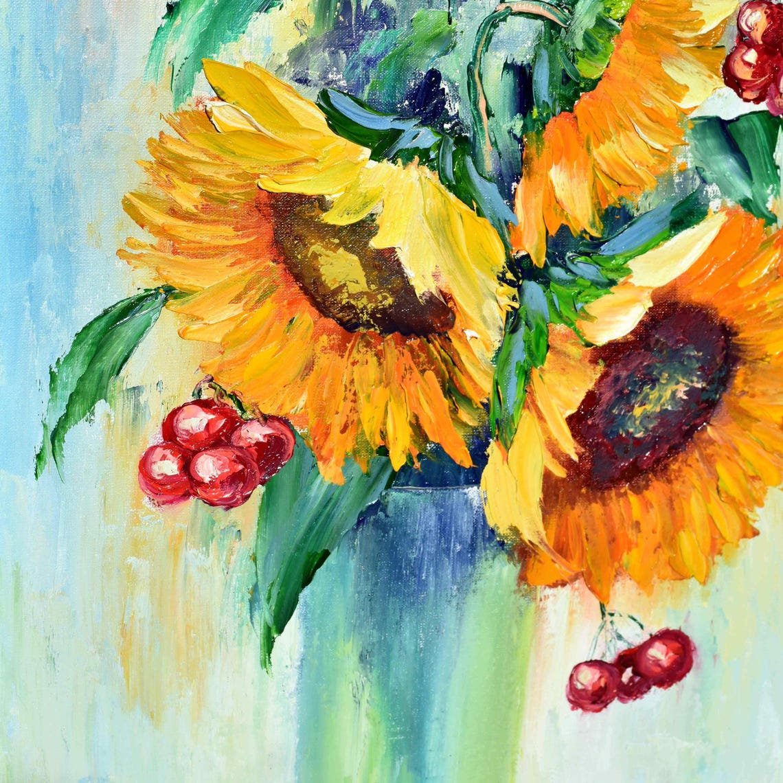 Orange Flowers Sunflower Interior Palette Knife Art Sunflower Wall Art Yellow Sunflower Art Yellow Flower Art Oil Art Abstract Flower Art - Image 3