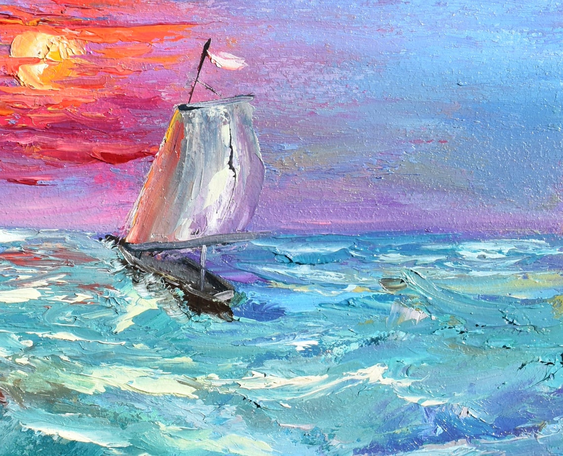 Landscape Painting Oil Art Mediterranean Art Home Decor Modern Sunset Painting Original Art Summer Oil Painting Painting Sea Coastal Art