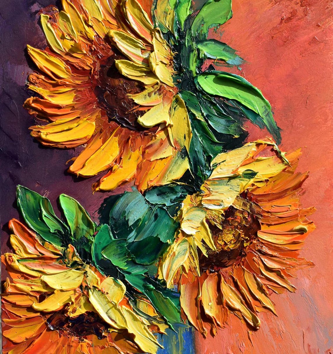 Impasto Painting Sunflowers Painting Floral Artwork Oil Art Colorful Painting Small Oil Painting Yellow Flower Art Textured Wall Art - Image 5