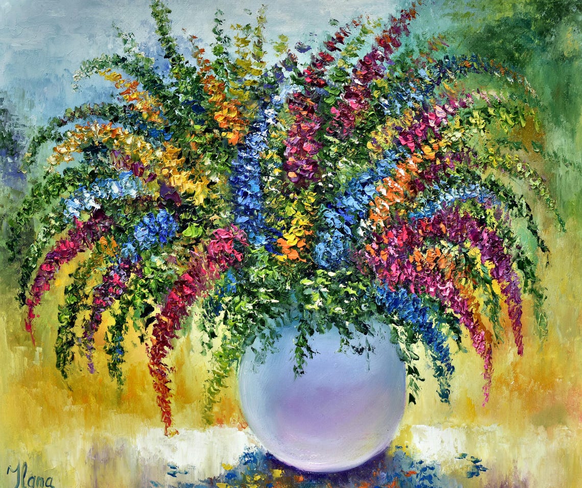 Wildflowers Painting Large Art Work Meadow Flowers Palette Knife Art Meadow Painting Floral Oil Painting Impasto Painting Meadow Painting