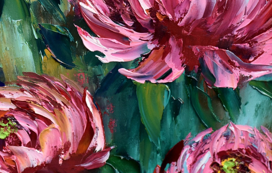 Peony Painting Flowers Painting Peony Wall Art Impasto Oil Painting Meadow Landscape Peony Oil Painting Peony Art Pink Flower Flower Abstrac - Image 3
