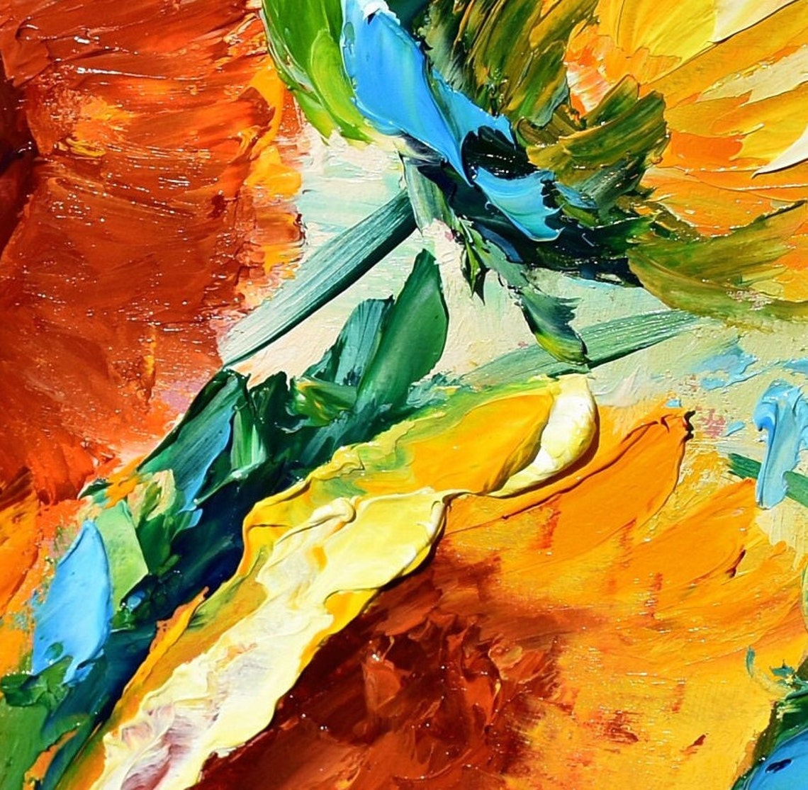 Sunflower Wall Art Still Life Painting Wildflowers Oil Art Palette Knife Art Impasto Wall Art Yellow Flowers Sunflowers Painting Flower Oil - Image 3