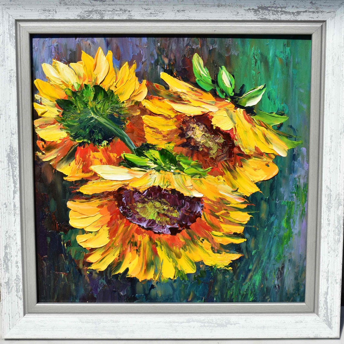 Sunflowers Painting Small Wall Art Sunflower Artwork 8x8 Painting Wildflowers Oil Art Palette Knife Art Painting Original Impasto Painting - Image 4