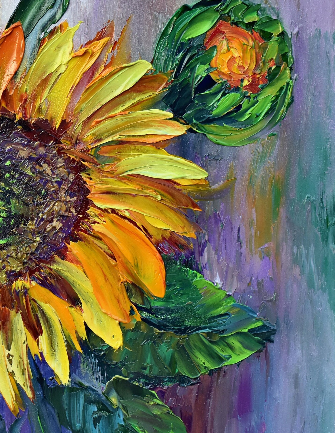 Sunflowers Painting Flowers Painting Wildflowers Oil Art Flower Oil Painting Yellow Sunflower Art Impasto Oil Painting Textured Wall Art Sun - Image 5