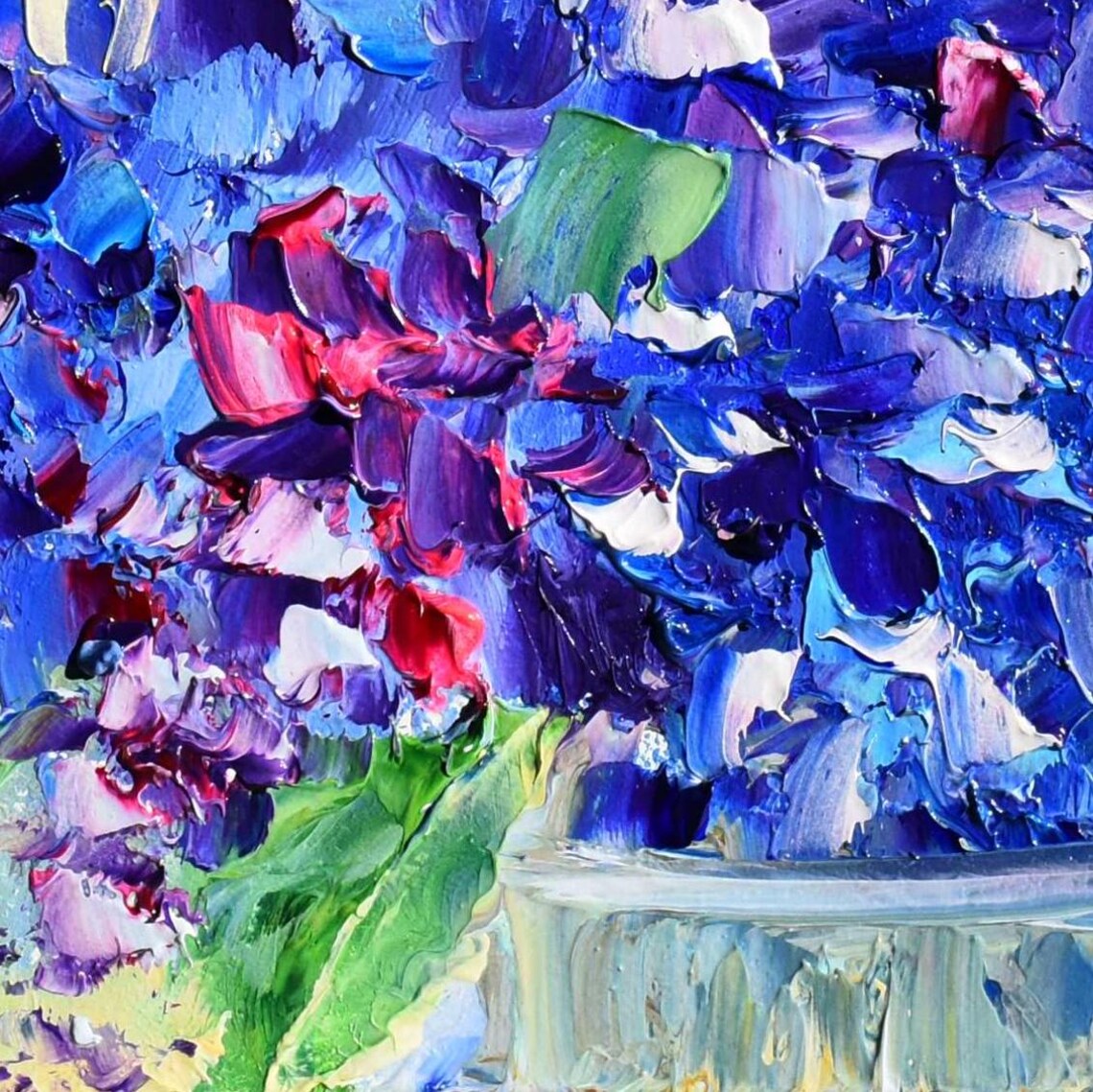 Blue Violet Lilac Blossom Cluster Impasto Oil Painting Floral Poster - Image 5