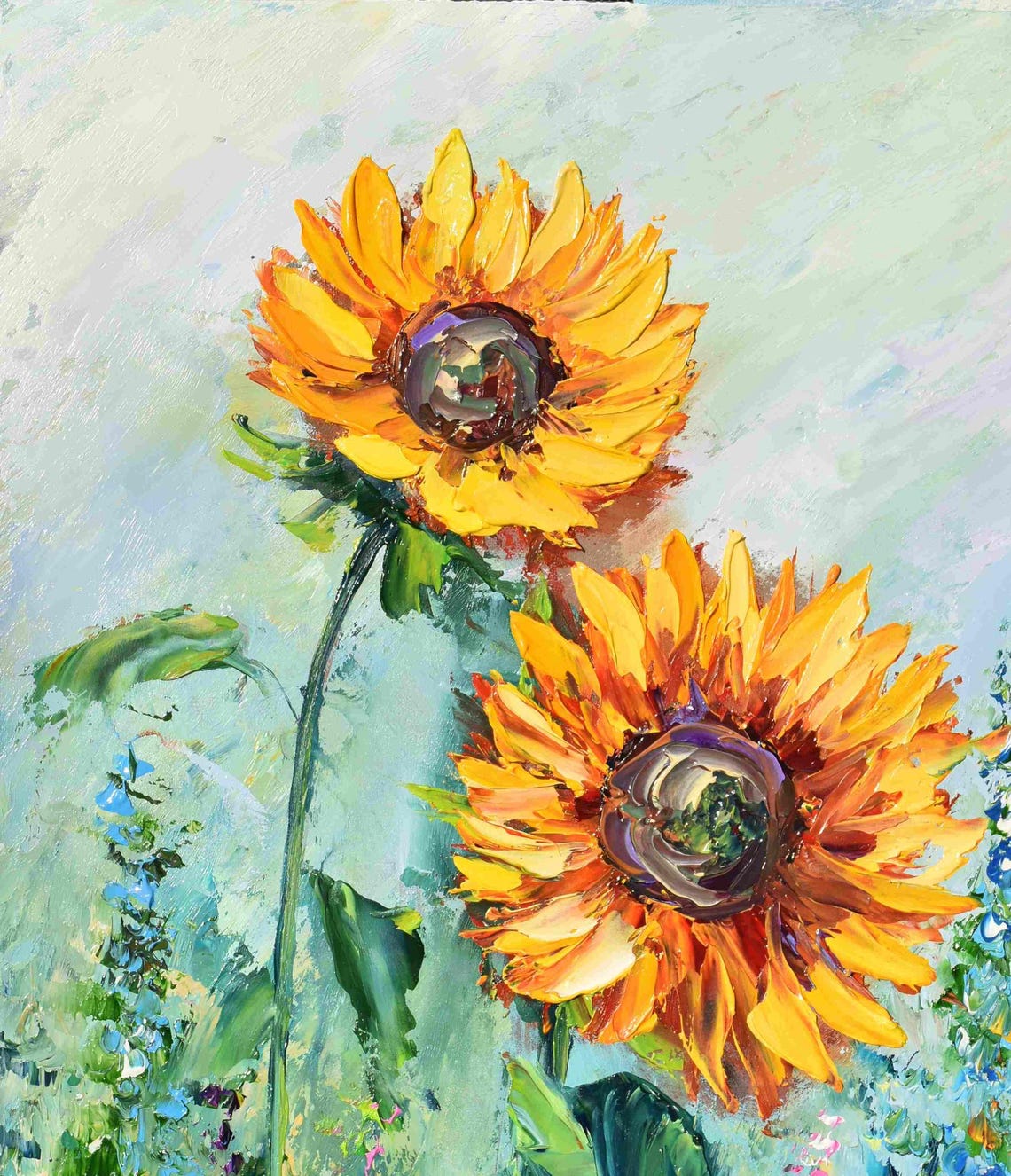 Sunflower Hand Painted Sunflower Wall Art Sunflowers Painting Sunflowers Art Orange Flower Art Landscape Painting Impasto Oil Painting - Image 2