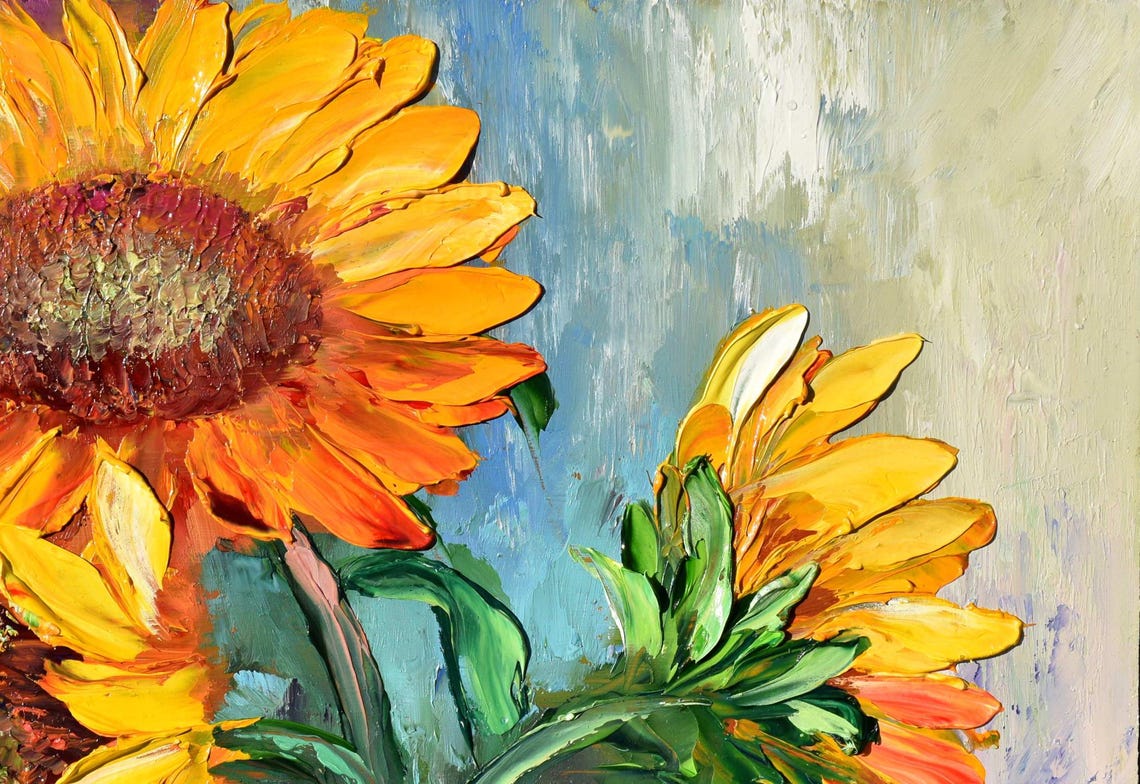 Sunflowers Painting Floral Artwork Impasto Painting Painting Landscape Oil Art Colorful Painting Small Oil Painting Yellow Flower Art Textur - Image 2