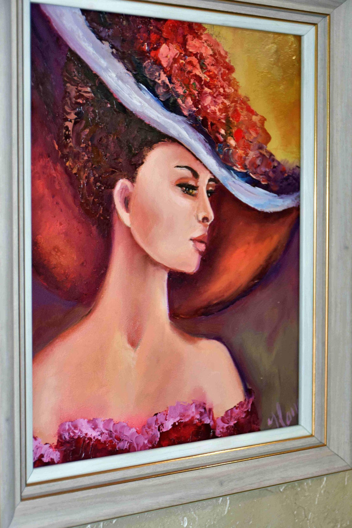Girl Portrait Art Lady In Red Art Woman Oil Painting Lady Face Portrait Lady Painting Woman Wall Art Lady In A Red Hat Girl Painting Oil - Image 3