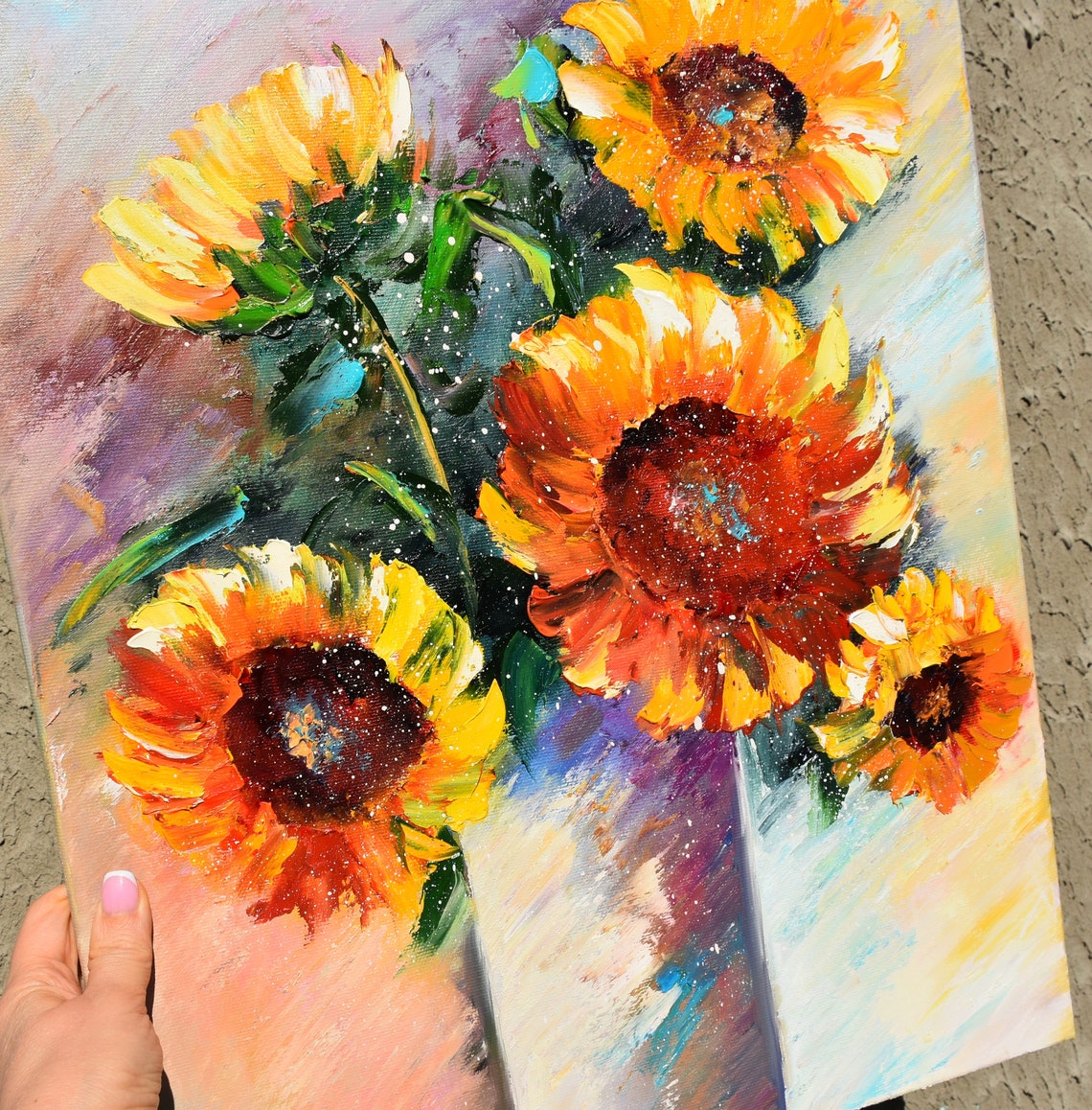 Sunflowers Painting Sunflower Fields Art Orange Flowers Colorful Artwork Original Painting Impasto Oil Painting Textured Wall Art Art Home - Image 5