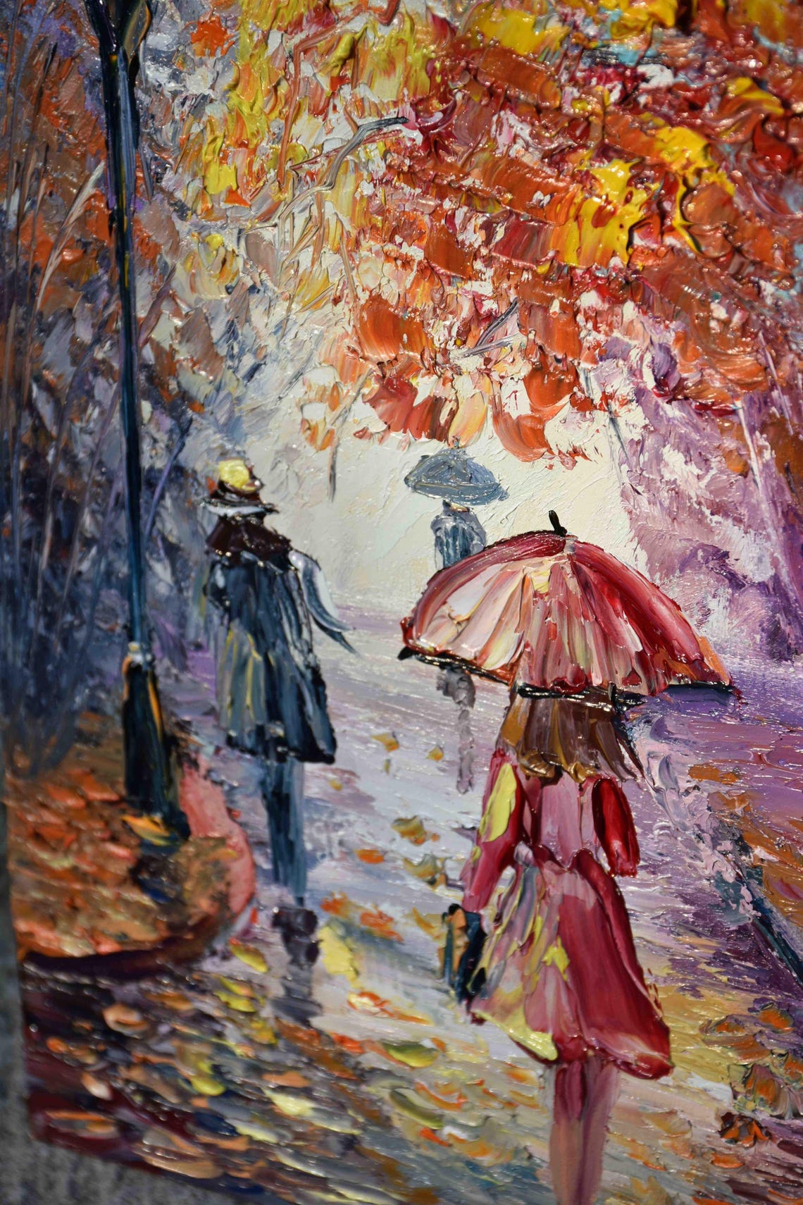 Red Umbrella Art Street Painting Girl Painting Woman With Umbrella Cityscape Art Girl On Street Art Cityscape Painting Small Painting Orig - Image 4