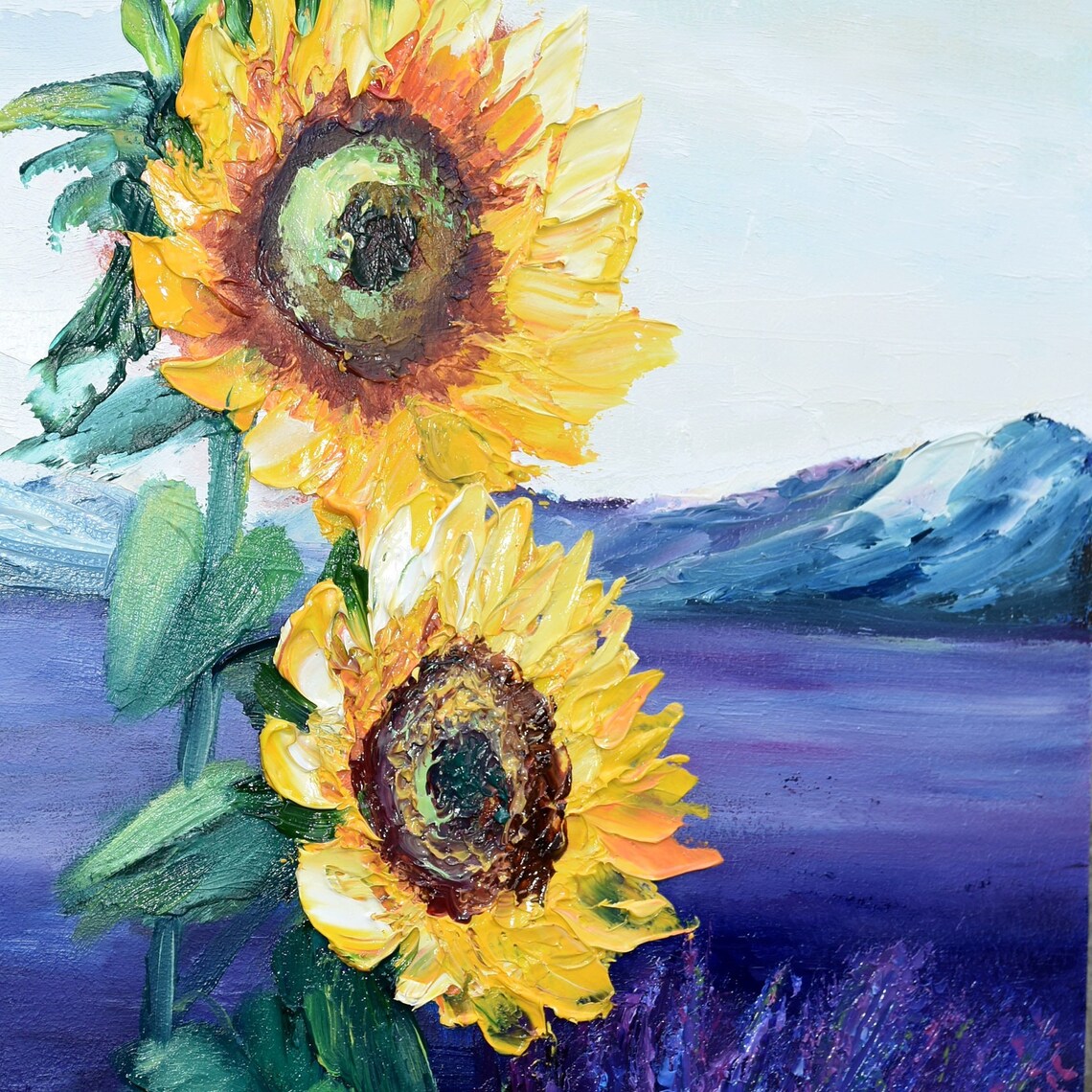 Sunflowers Over Lavender Field Mountain Meadow Summer Painting Poster - Image 5